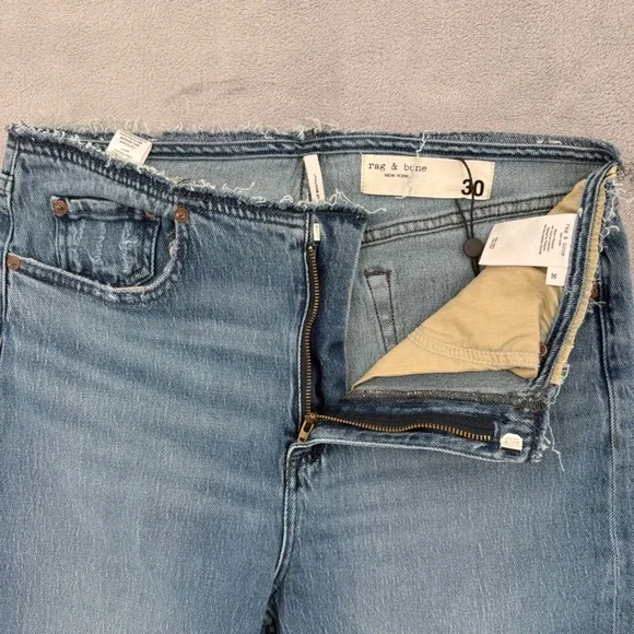 Rag Bone Peyton Mid Rise Bootcut Jeans Misty Wash‎ Distressed Raw Hem Size 30